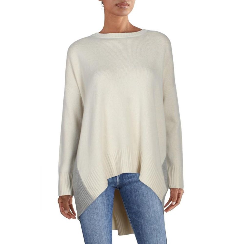 Eileen Fisher Womens Ivory Colorblock Hi-Low Shirt Crewneck Sweater Top NWT